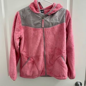 Pink fluffy north face jacket